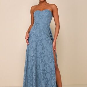 COPY - Garden of Romance Dusty Blue Floral Burnout Strapless Maxi Dress